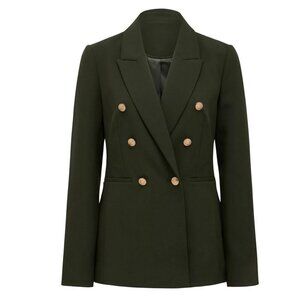 Ever New Milly Forest Green Gold Button Military Academia Double Breasted Blazer